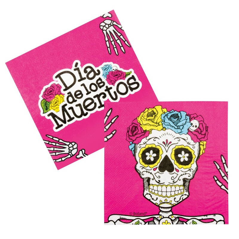 12 Dia De Los Muertos Skeleton Napkins Pink 33 x 33cm