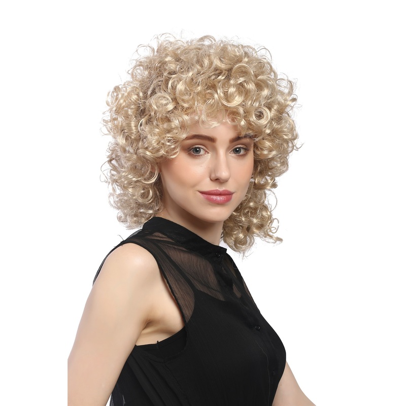 Lady Party Wig Halloween blond blonde shoulder length curly 80s 91074