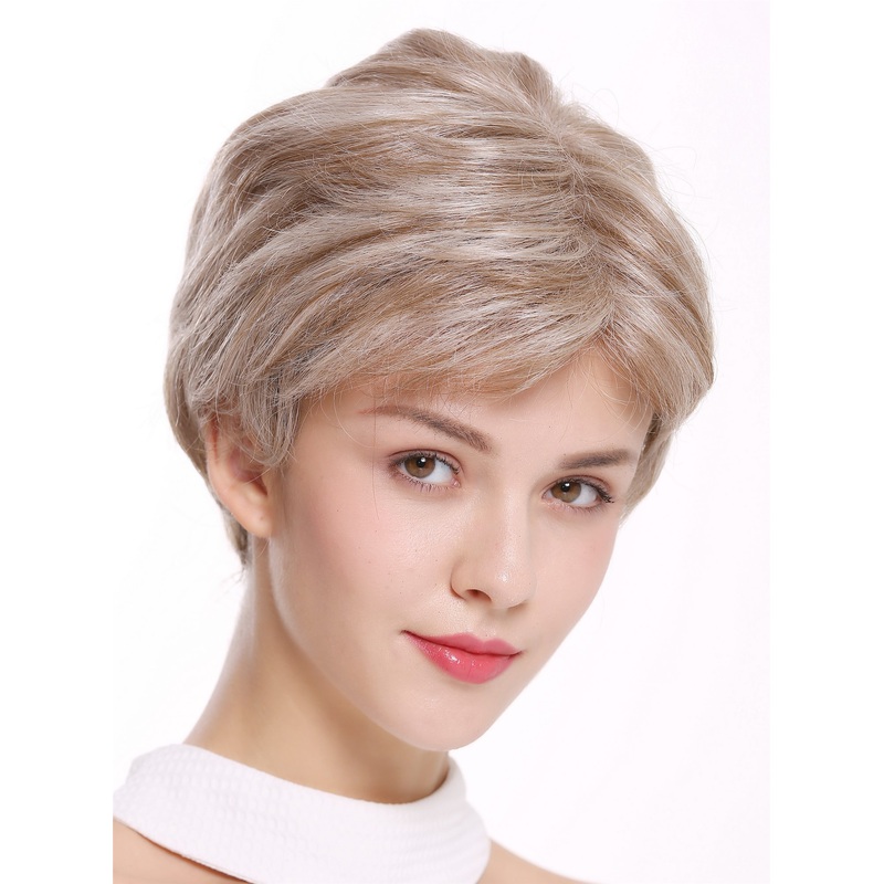 Lady wig bob short sleek parting lady monofilament blonde highlights SARA-MF