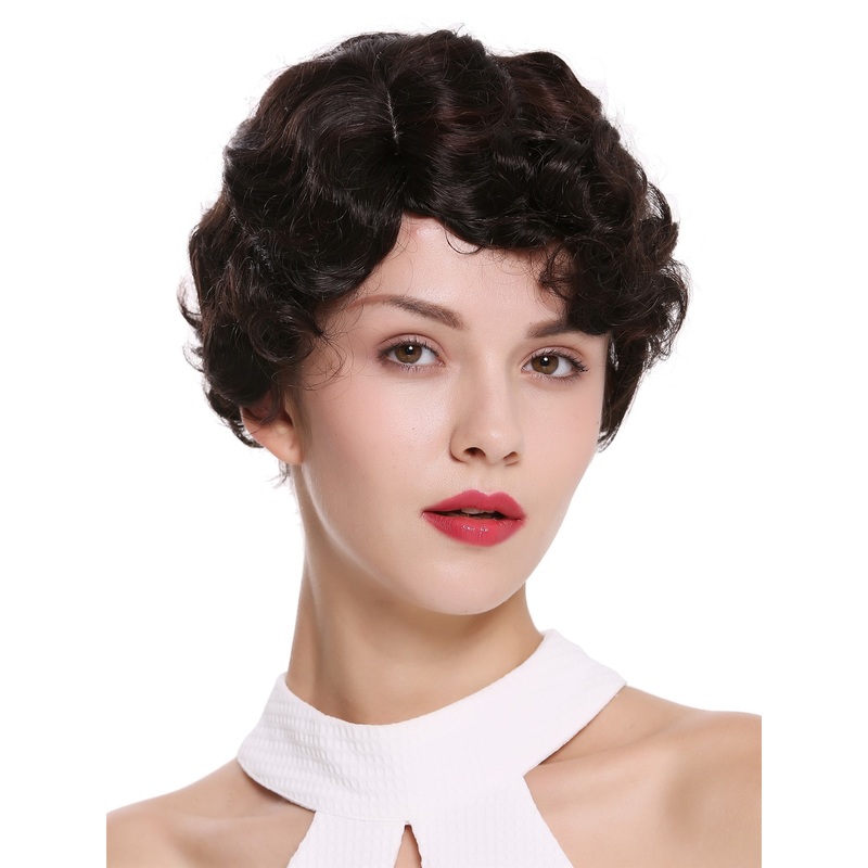 Lady wig short 20s wavy parting Swing Hollywood Glamour mahogany brown LD501