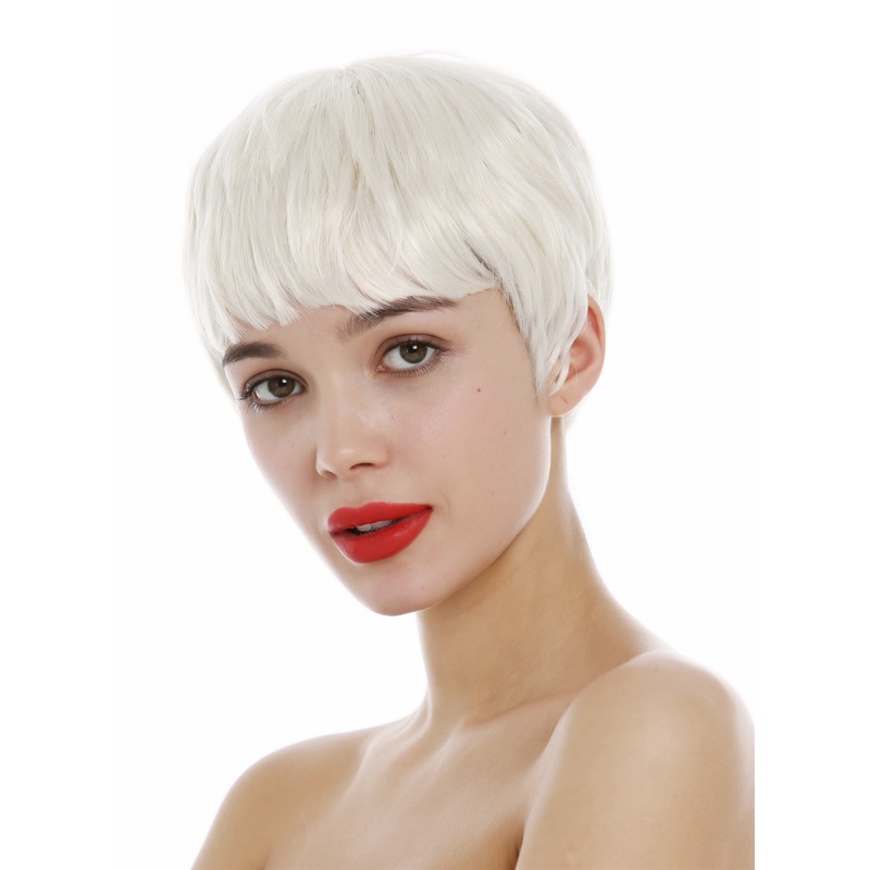 Lady Wig very short Pixie cut 60s retro fringe bangs platinum blonde SA098