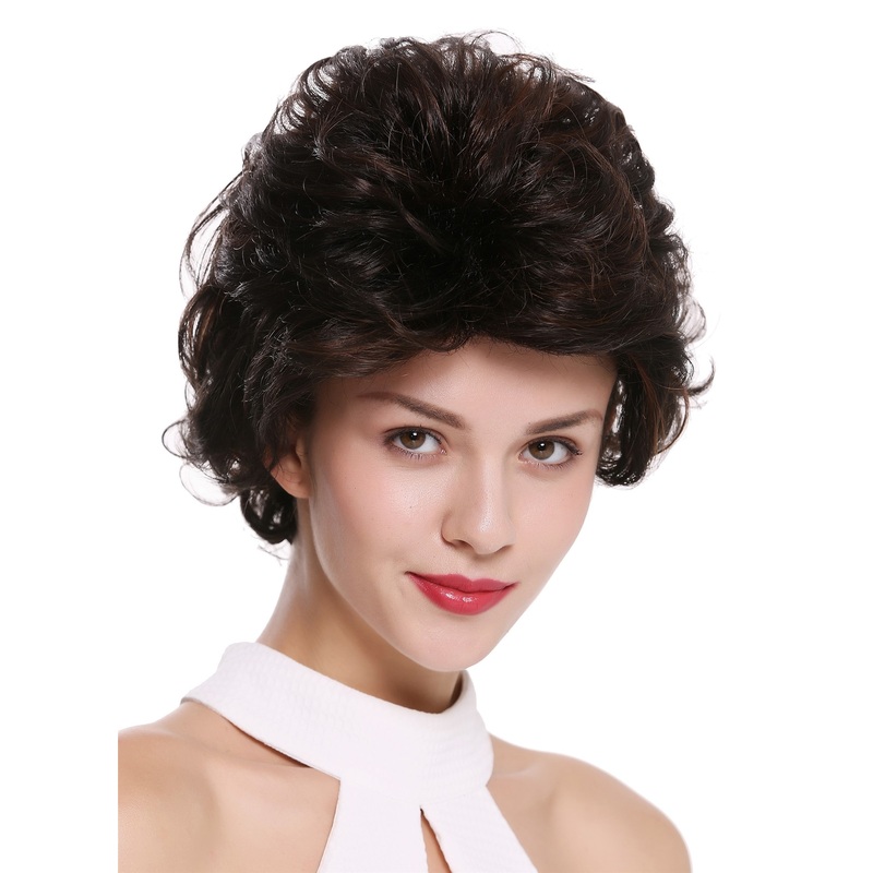Lady women wig short wild teased voluminous backcombed 80s chestnut brown M-270