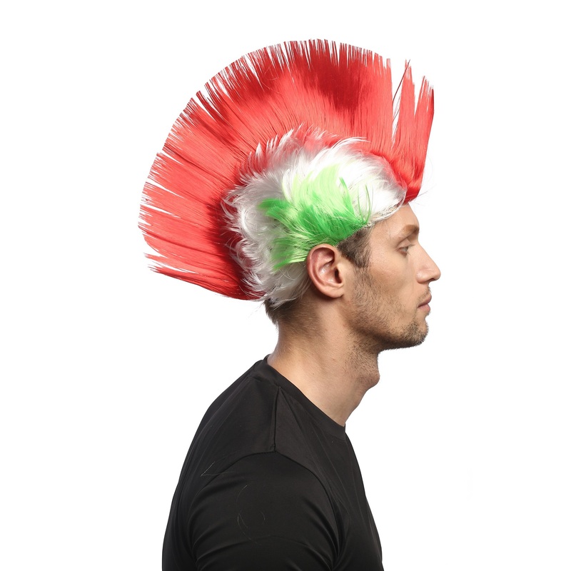 Wig Ladies Men Halloween Carnival green white red spiky Soccer fan mohawk Italy XR-012