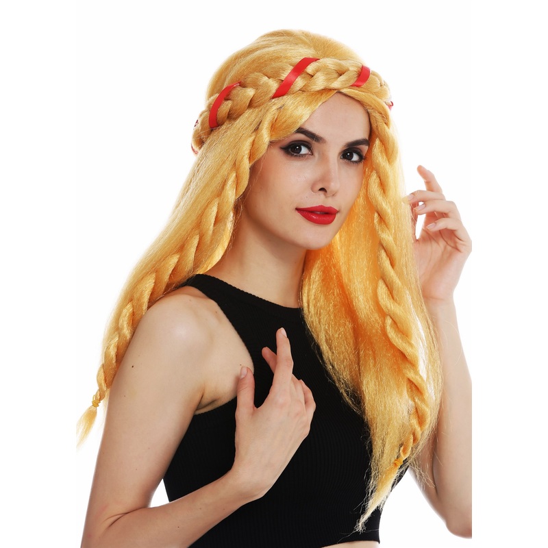 Wig women long blond plaited Alice band fantasy princess middle ages maid 69055A