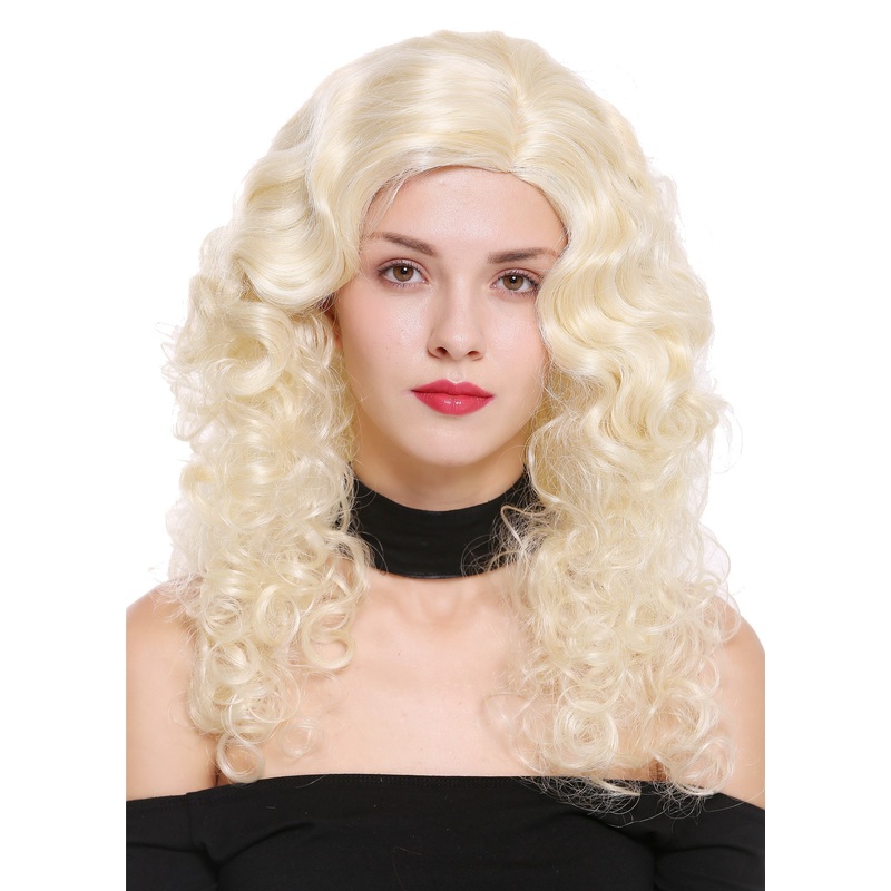 women’s wig long voluminous side parting curls pomp fair blonde 1355AB