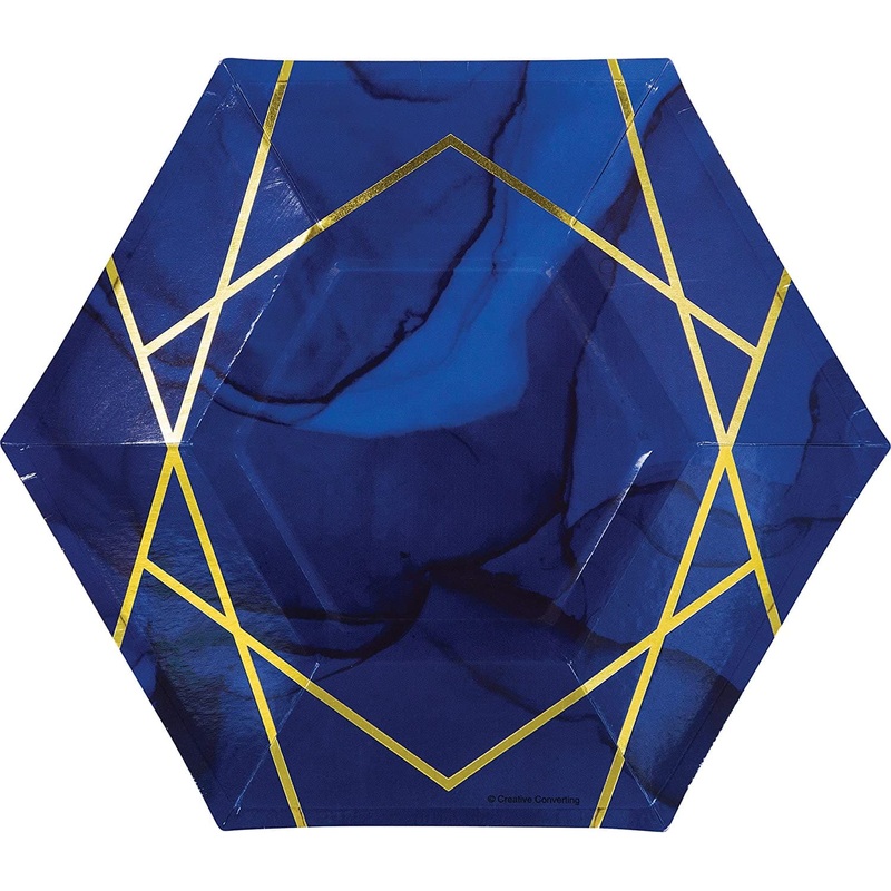 8 paper plates sapphire gold 23cm