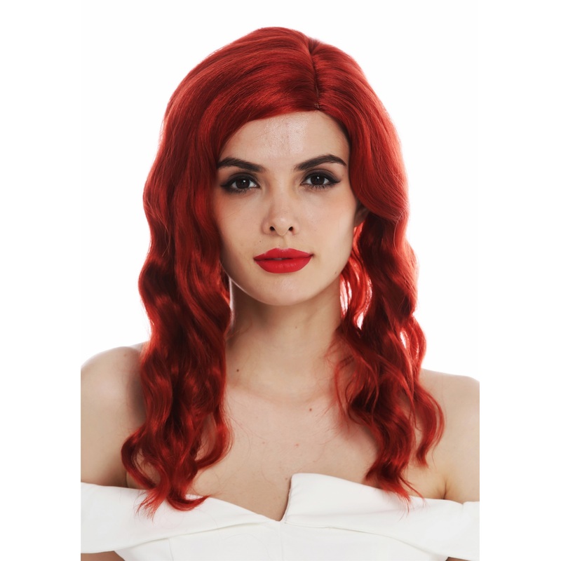 Lady wig long parting wavy waved Balayage highlights Hollywood diva red VK-58