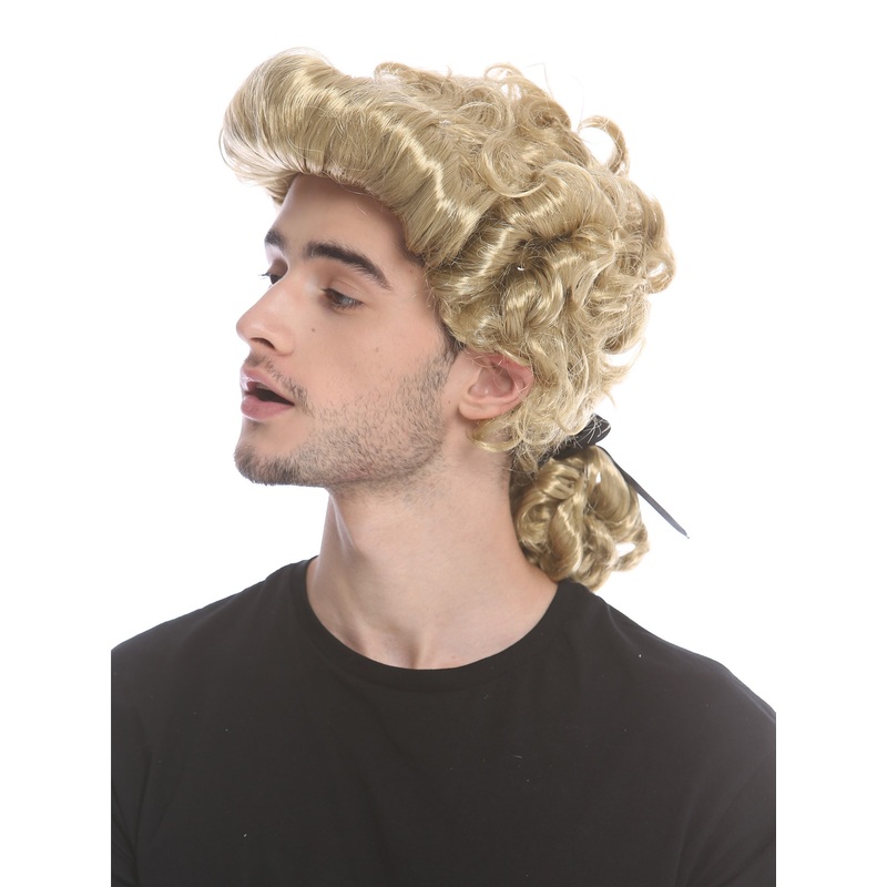 Man Lady Party Wig Baroque noble aristocrat lord curls long ponytail blond 91019