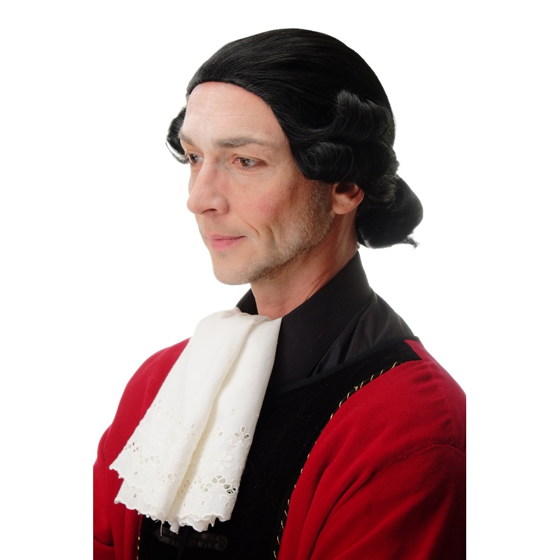 Men Man wig elaborately styled historic baroque lord noble duke king black F2588