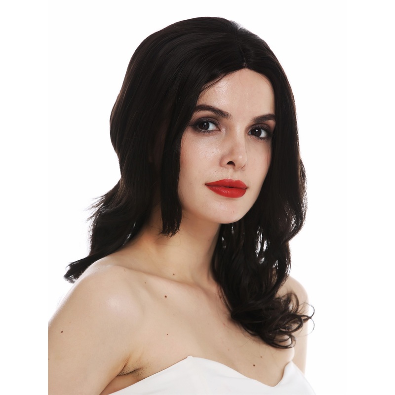 Women’s wig partial monofilament long wavy middle parting dark brown CM-09-MT