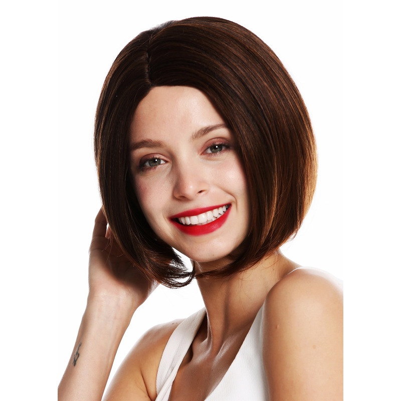 Women’s wig short bon long bob parting sleek straight chestnut brown mix VK-29