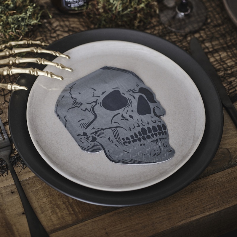 16 Black Skull Eco napkins 30cm