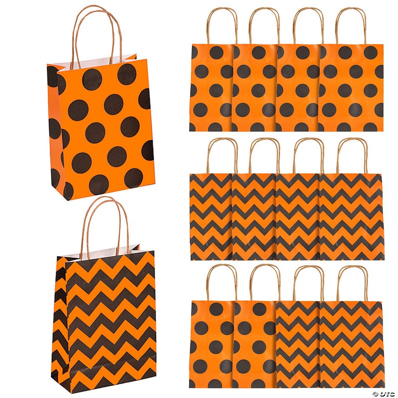 6 1/2 x 4 Medium Halloween Pattern Kraft Paper Gift Bags – 12 Pc.