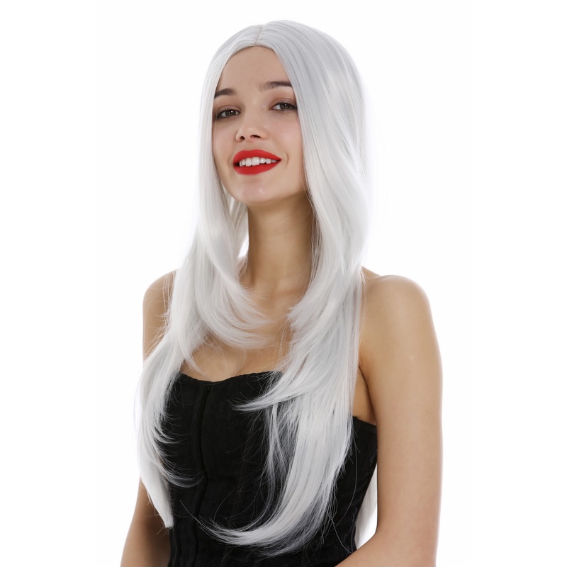 Lady wig long parting layered straight sleek light white-ish gray Fairy Elf 3217