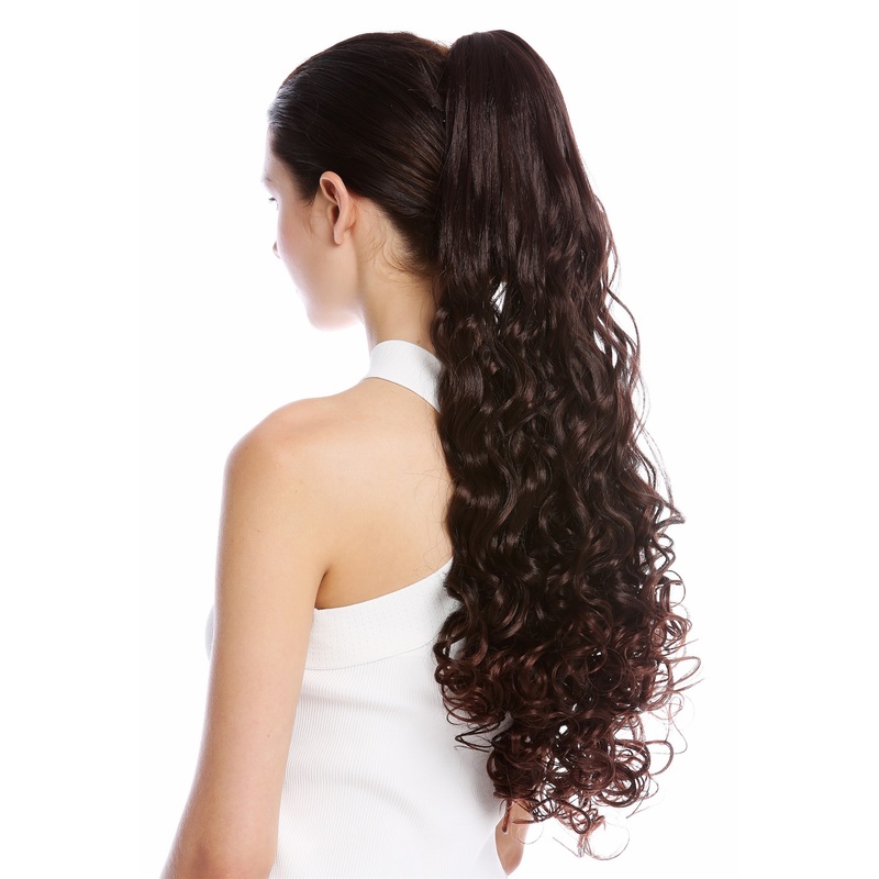 Ponytail Hairpiece very long curled curls curly mahogany bown mix 23