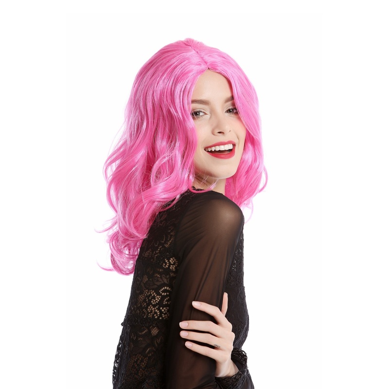 Wig Ladies Women Halloween pink middle parting shoulder length wavy 90831