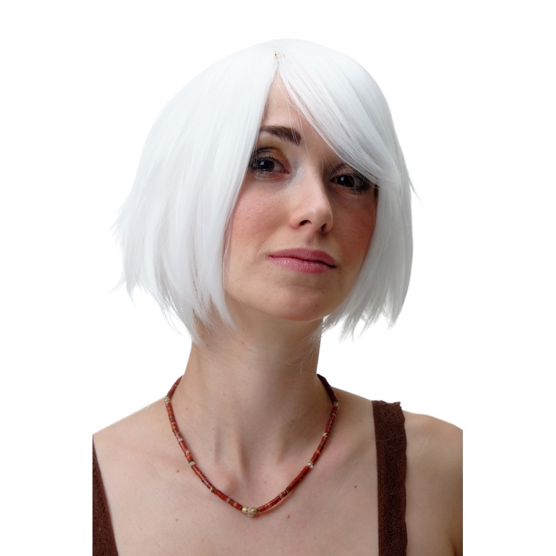 Wig Lady Man Unisex Cosplay White straight frayed cut wild Yokai 1261