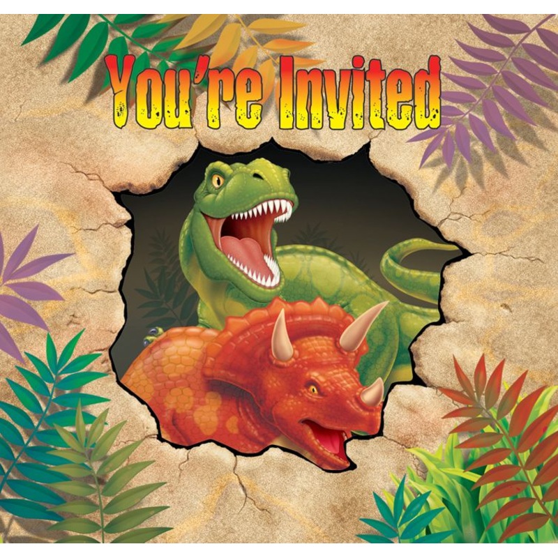 8 cave dinosaur invitation cards