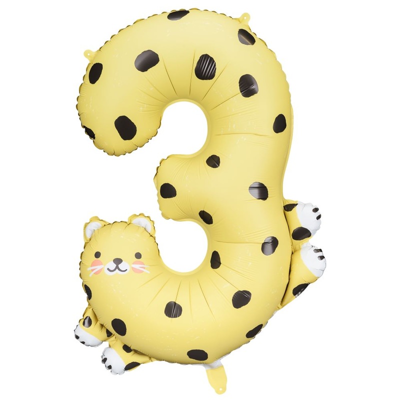 Animal world number 3 foil balloon 75cm