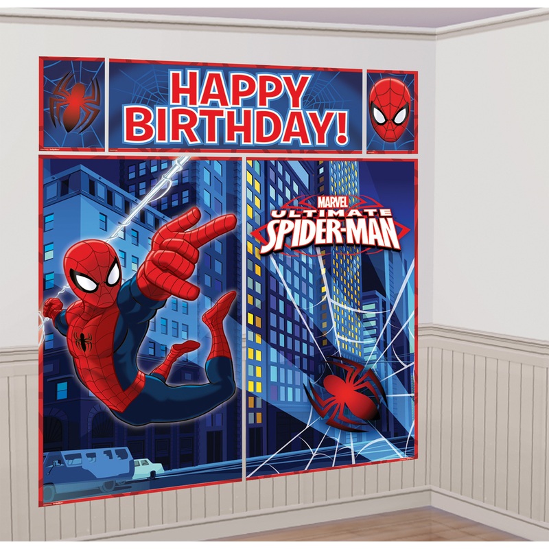 Cool Spiderman Happy Birthday wall backdrop 5 parts
