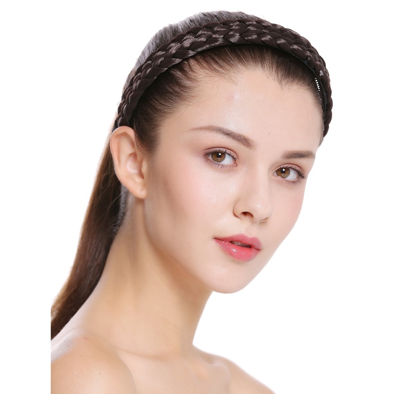 Hair loop Alice band plaited traditional 1 inch wide braid dark brown CXT-002