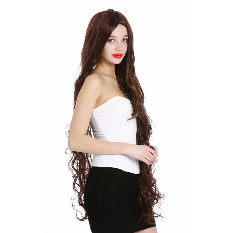 Lady wig long wavy slightly curled middle parting auburn blond highlights VK-40
