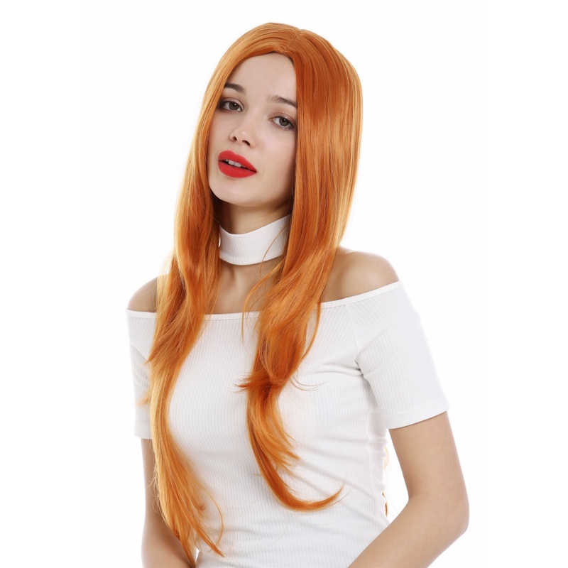 Lady Wig women very long parting layered straight sleek orange 3217