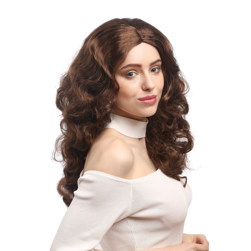 Lady Women Party Wig Halloween Diva brown wavy middle parting volume 90908