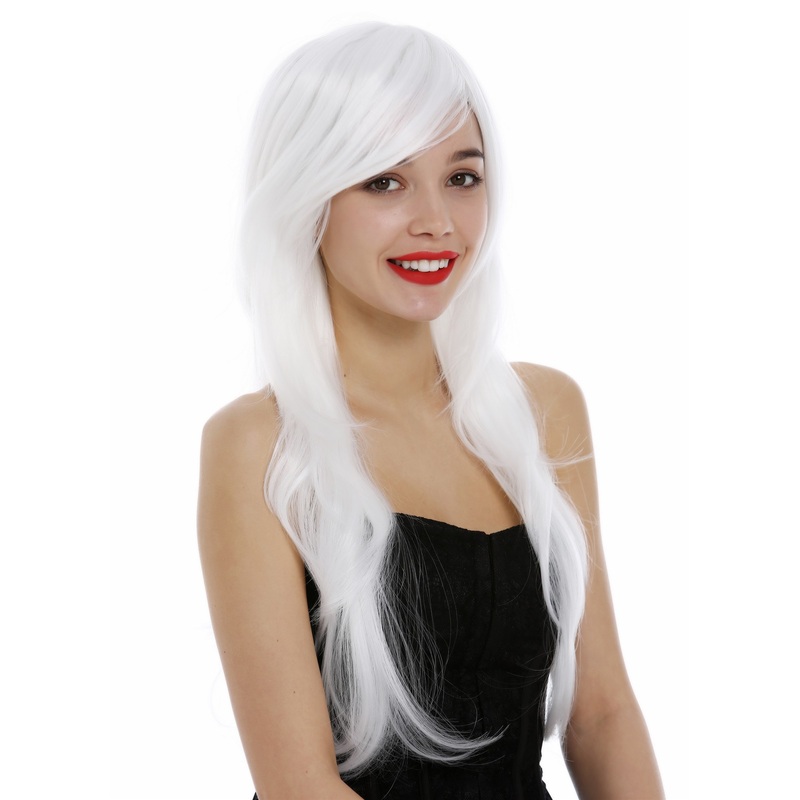 Lady women wig very long layered straight to slightly wavy white Fairy Elf 3110