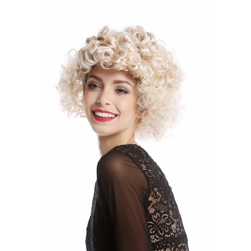 Wig Lady Women Halloween Carnival 80s Diva Popstar mixed blond curls short G-7