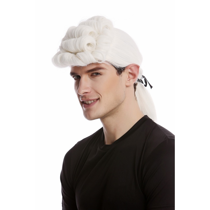 Wig Men man Baroque Aristocrat Noble Lord Judge Poet white curled ponytail 68514