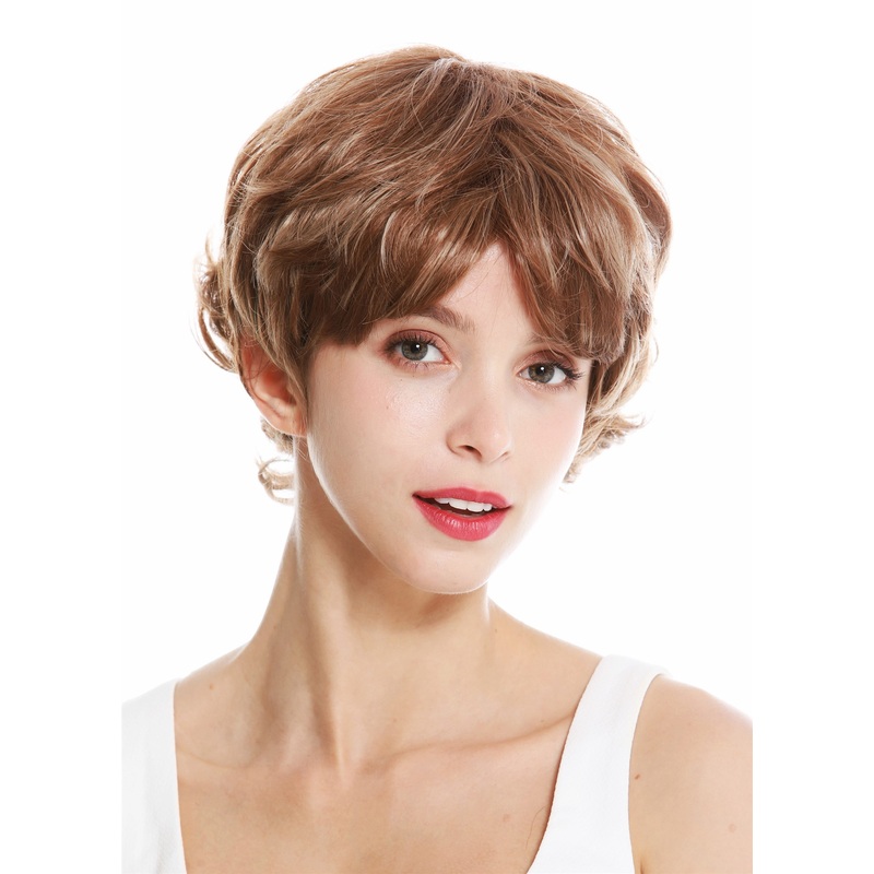 Women’s wig lady fringe short wild wavy brown ash blonde highlights YZF-41008