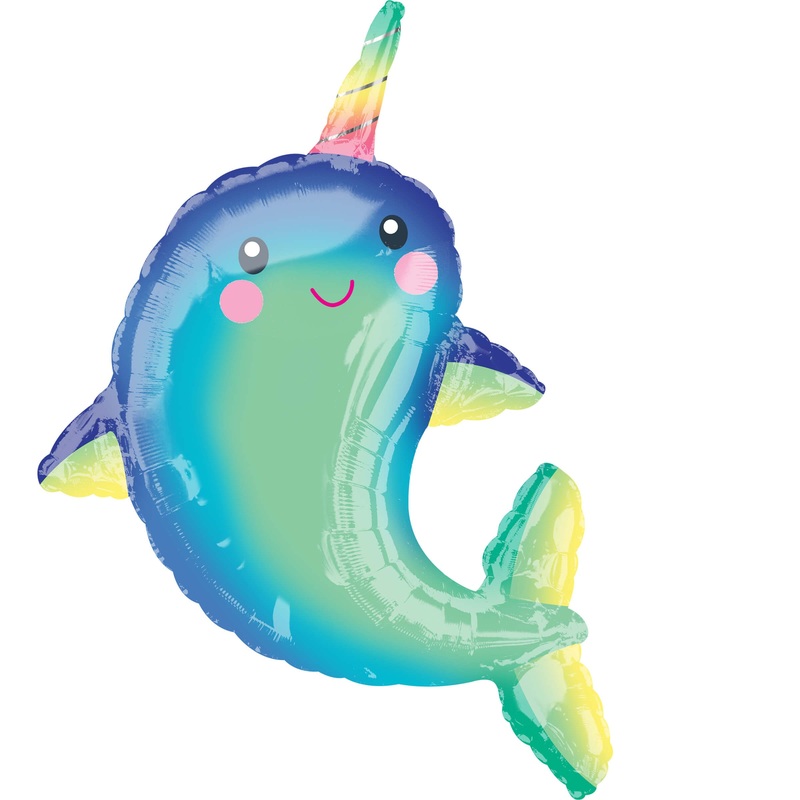 XL rainbow narwhal foil balloon