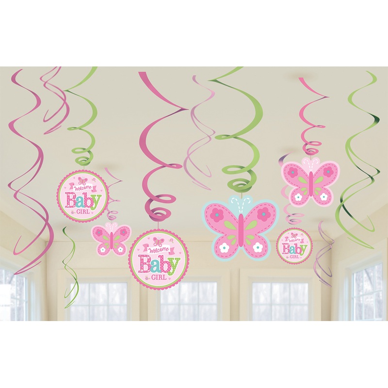 12 Welcome Baby Girl spiral hangers