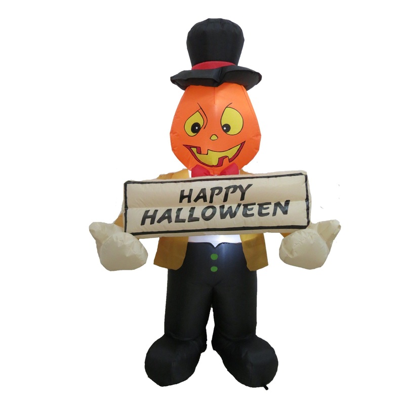 5FT Halloween Inflatable Pumpkin Man Blow up Yard Decoration with Build-in LEDs