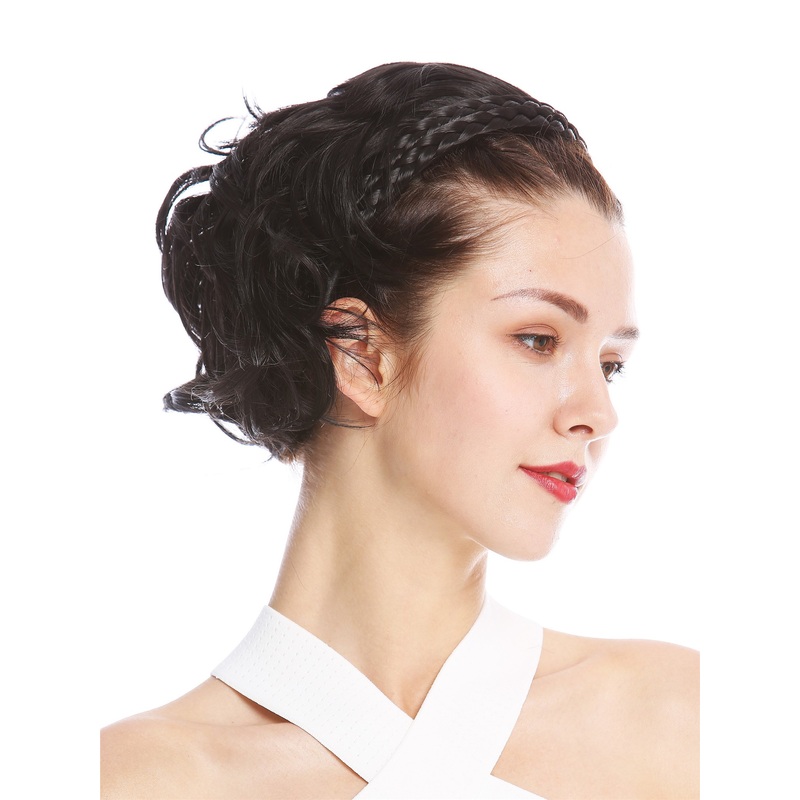 Halfwig Hairpiece braided hair circlet short wild wavy black brown 90605