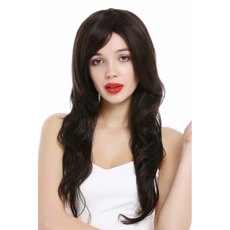 Lady women wig very long slightly wavy voluminous dark brown VK-37