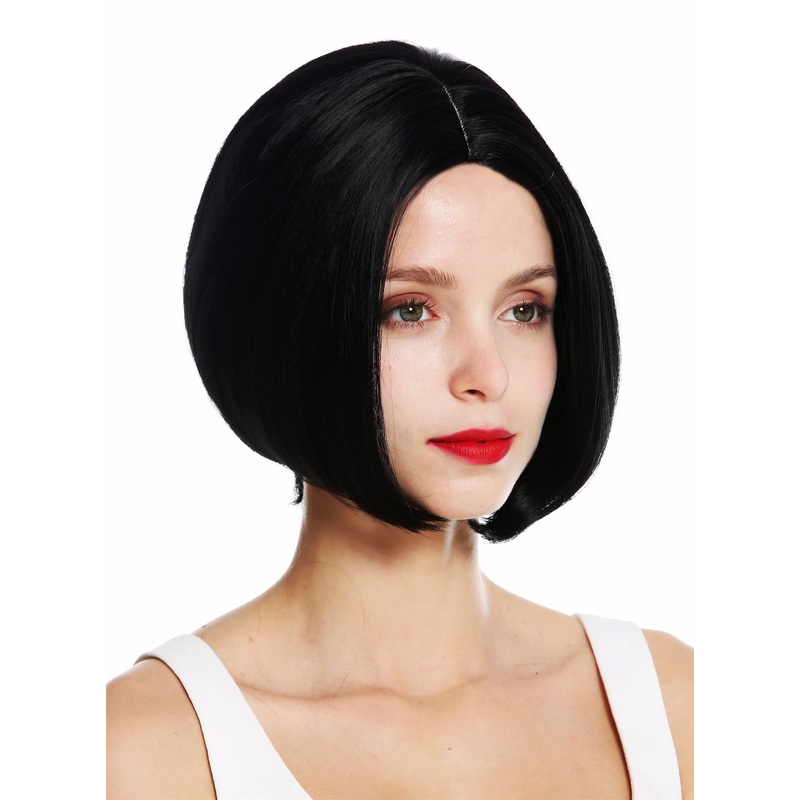 Women’s wig short curved Long Bob style middleparting sleek black VK-54