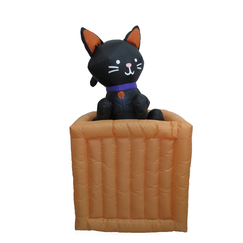 5FT Halloween Inflatable Black Cat on Box Yard Decoration with LED