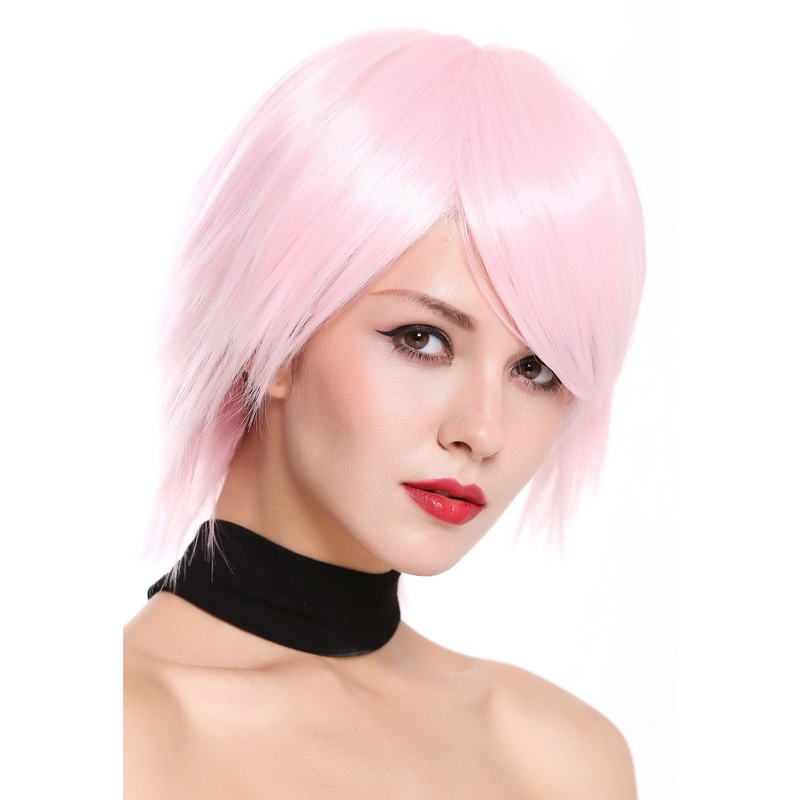 Lady Woman Wig Cosplay short frayed wild cut smooth parting light pink ASI-RB10