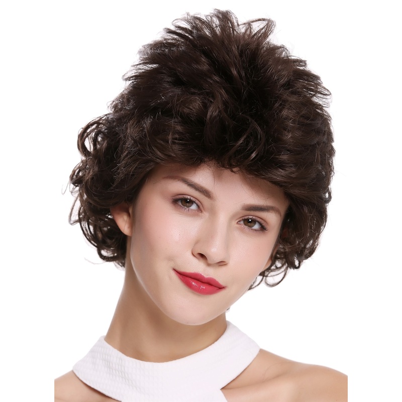 Lady women wig short wild teased voluminous quiff backcombed 80s brown M-270