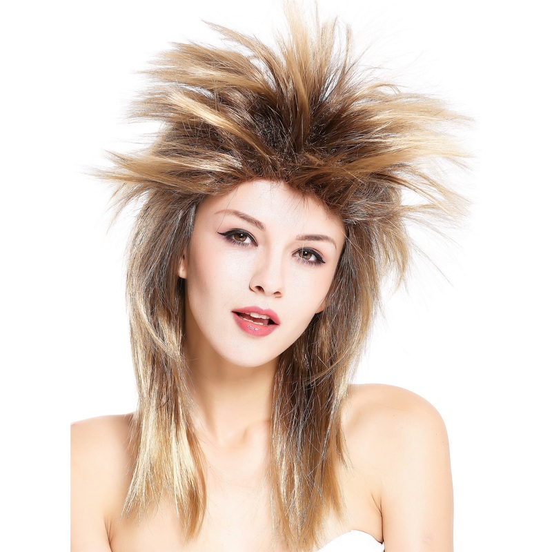 Men & Ladies Party Wig 80s Punk Wave Pop Star Brown Mix Halloween 90891