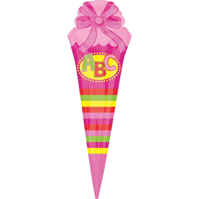 Pink school cone foil balloon 25 x 76cm