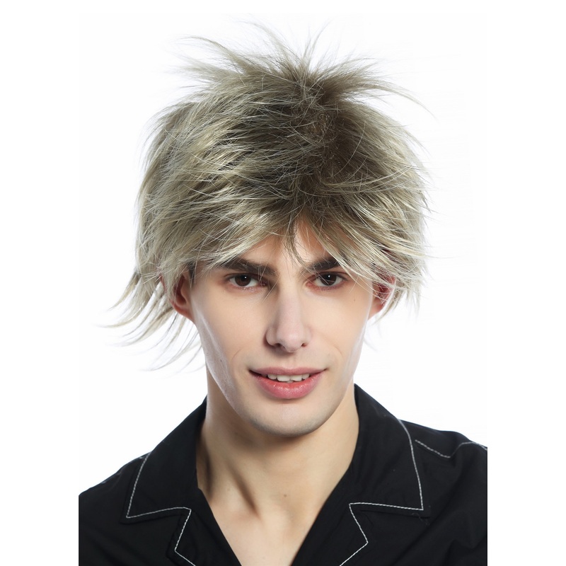 Wig Men Women Halloeen short wild unruly 80s retro style mixed blond M-261