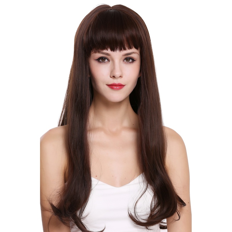 Women’s wig lady very long sleek fringe mahogany brown mix C8135