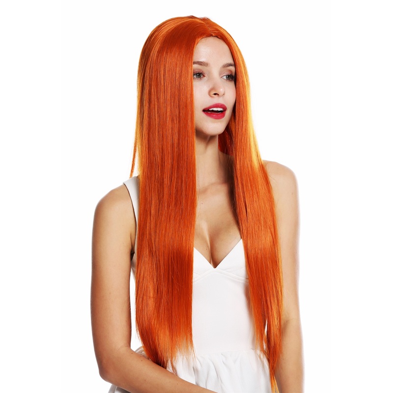 Women’s wig lady very long sleek middle parting orange red K9293L