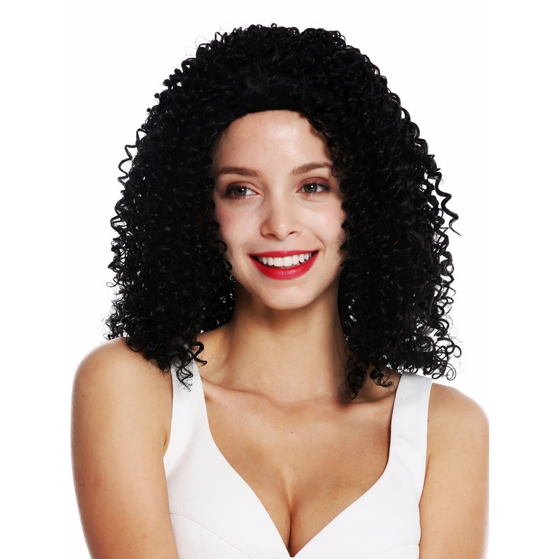 Women’s wig long voluminous very frizzy curls afro middle parting black ZM-1587