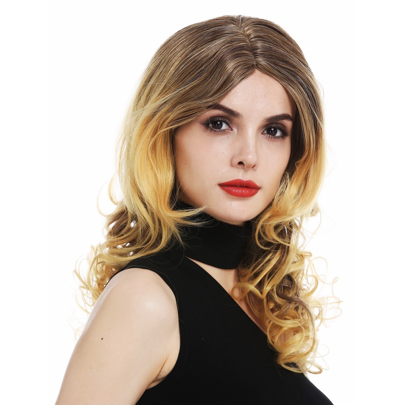 Women’s wig long wavy middle parting balayage brown blonde mix CM-378