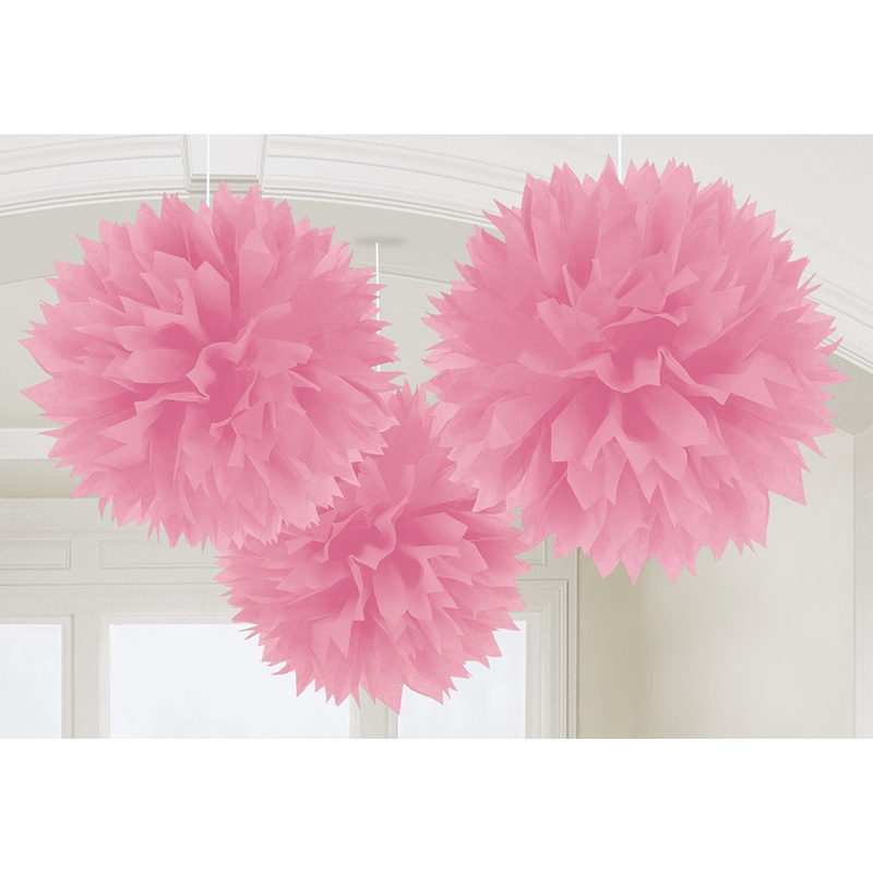 3 fluffy pompoms pink 40.6cm