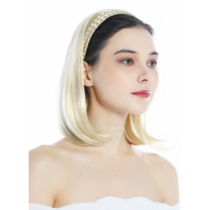 Halfwig braided hair circlet shoulder length straight platinum blonde 90606+3